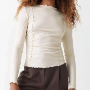 & Other Stories Fitted Frill Edge Long Sleeve Top Cream S